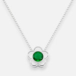 Collar Flor Circón punto de Luz Esmeralda 4 mm