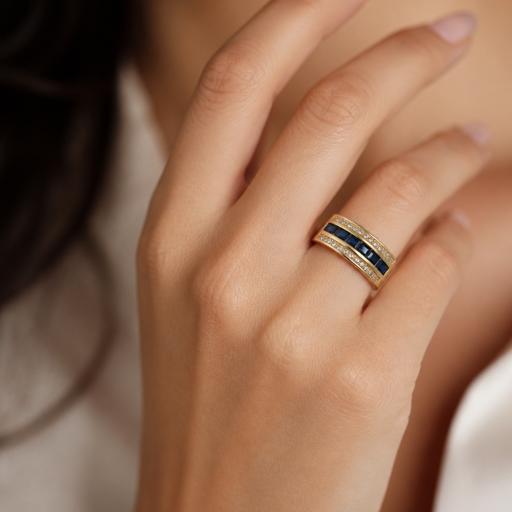 Anillo Cintillo Circones Zafiro