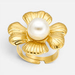 Anillo Ajustable Flor Chunky Perla