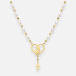 Collar Esferas Perlas Corazón Virgen Niña Cruz