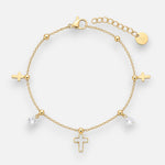 Pulsera Cruces Cristales Nácar