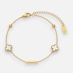 Pulsera Esferas Trébol de la Suerte Nácar Blanco