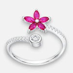 Anillo Ajustable Flor Circones Rubí