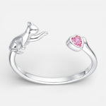 Anillo Ajustable Gatito Corazón Circón Rosa Francia