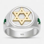 Anillo Sello Circones Esmeralda Estrella de David en Oro