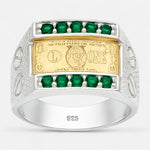 Anillo Sello Circones Esmeralda Billete 1 Dólar en Oro
