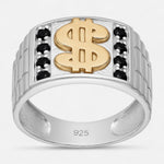 Anillo Sello Circones Ónix Símbolo Dólar en Oro