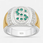 Anillo Sello Símbolo Dólar Circones Esmeralda con Oro