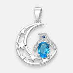 Colgante Media Luna Estrellas Pingüino Circón Agua Marina