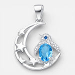 Colgante Media Luna Estrellas Pingüino Circón Agua Marina