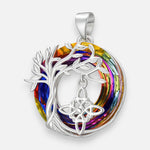 Colgante Árbol de la Vida Nudo de Brujas Cristal Hecho con Swarovski® Tornasol