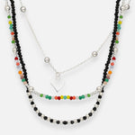 Collar Triple Corazón Esferas Cristales Multicolor
