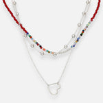 Collar Triple Corazón Esferas Cristales Multicolor