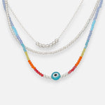 Collar Triple Ojo Turco Esferas Cristales Multicolor