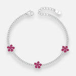 Pulsera Tenis Flores Circones Rubí