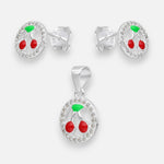 Conjunto Cerezas Circones Esmaltado
