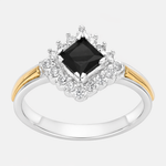 Anillo Rombo Circón Ónix con Oro