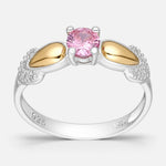 Anillo Circón Solitario Rosa Francia con Oro