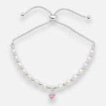 Pulsera Ajustable Perlas Corazón Circón Rosa Francia