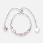 Pulsera Ajustable Esferas Cristales Corazón Circón Rosa Francia