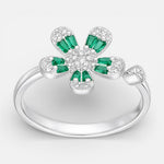 Anillo Ajustable Flor Circones Baguette Esmeralda 14