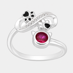 Anillo Ajustable Infinito Patitas Gatito Circón Rubí