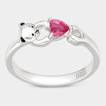 Anillo Osito Corazón Circón Rubí