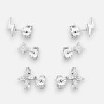 Set Aros Minimalista Rayo Estrella Fugaz Flor Circones