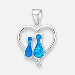 Colgante Corazón Gatitos Ópalo Azul