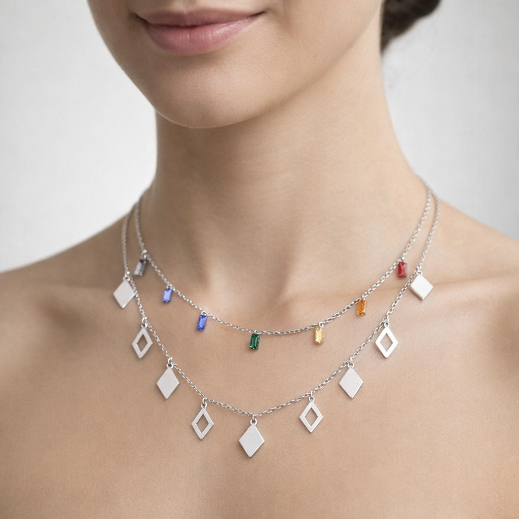 Collar Doble Triángulos 7 Chakras Cristales Hechos con Swarovski® Multicolor