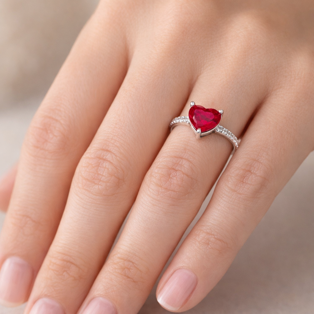 Anillo Corazón Circones Rubí Pavé