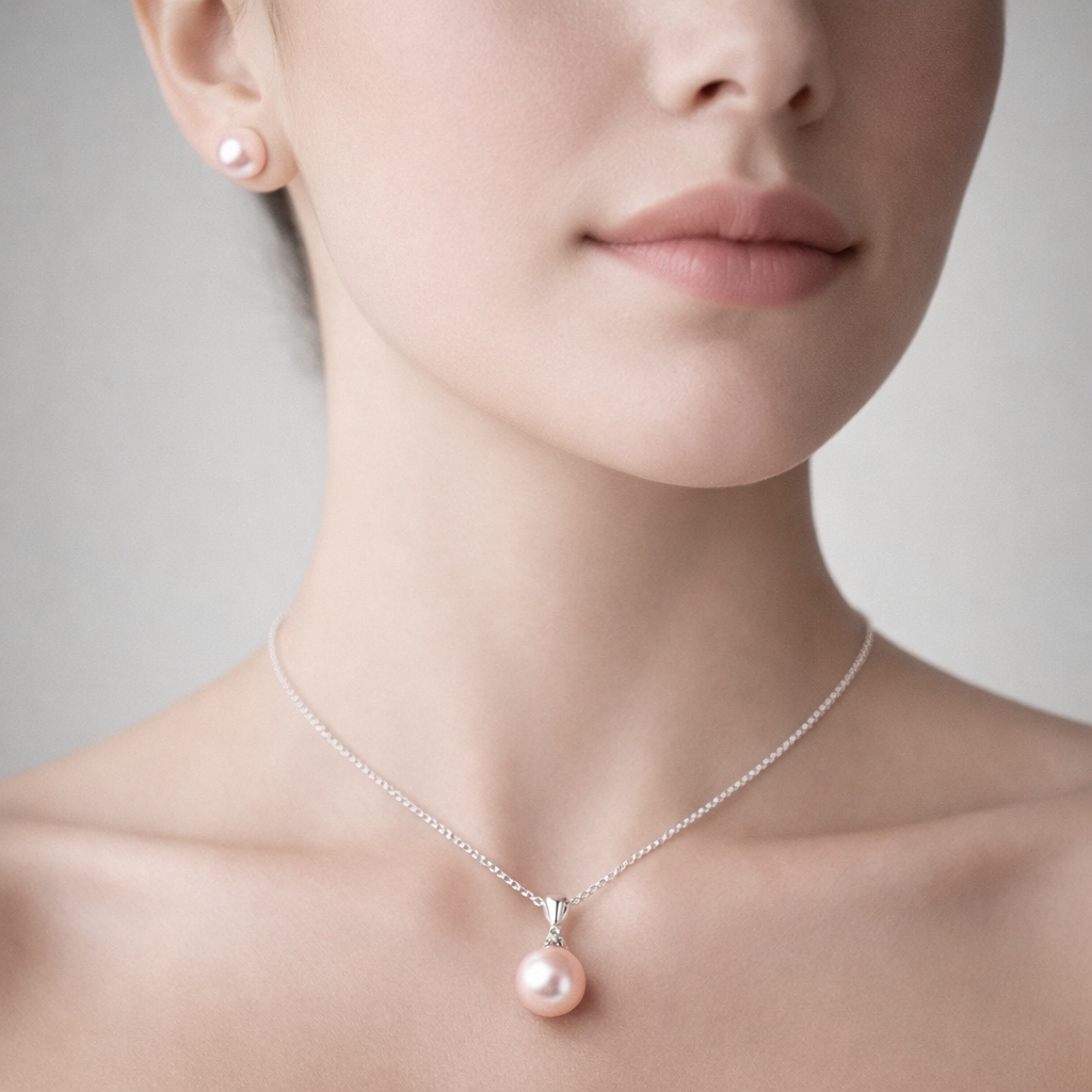 Conjunto Perla Achatada Rosa 8 mm