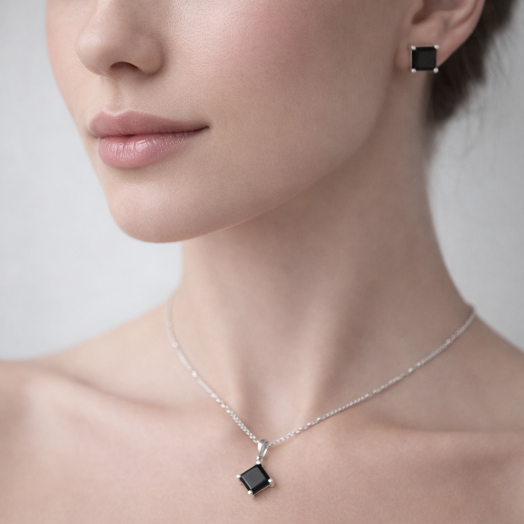 Conjunto Rombo Circón Ónix 6x6 mm