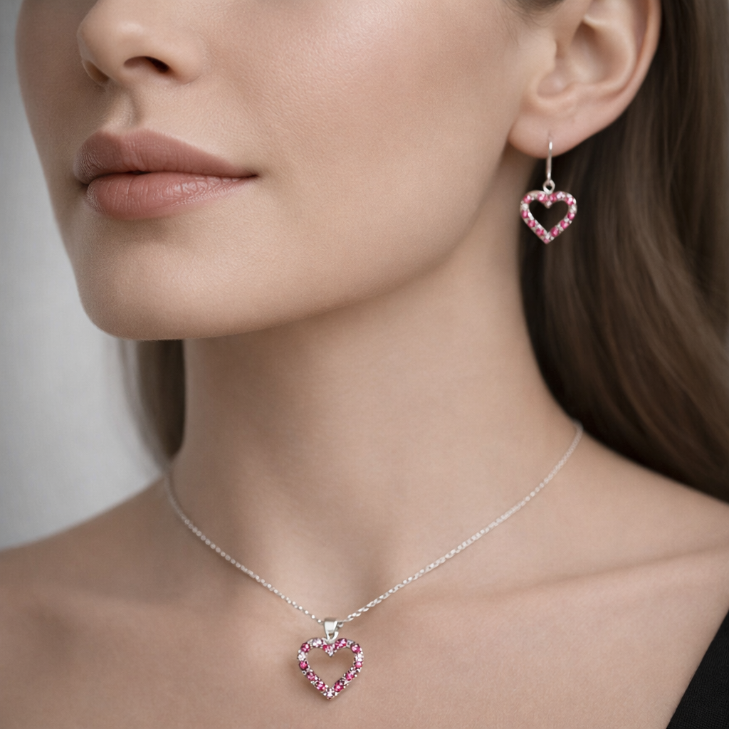 Conjunto Corazón Circones Fucsia