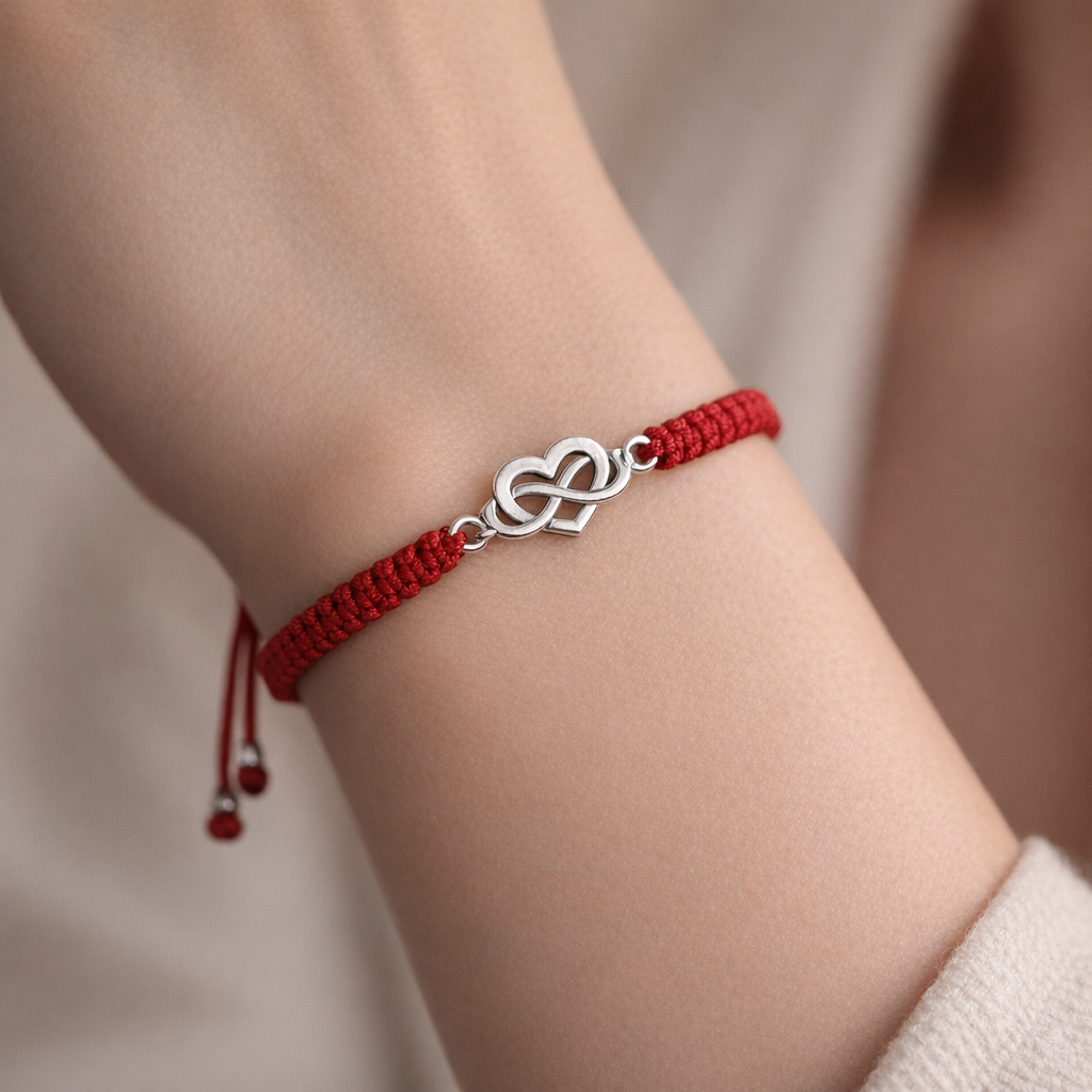 Pulsera Hilo Rojo Ajustable Corazón Infinito
