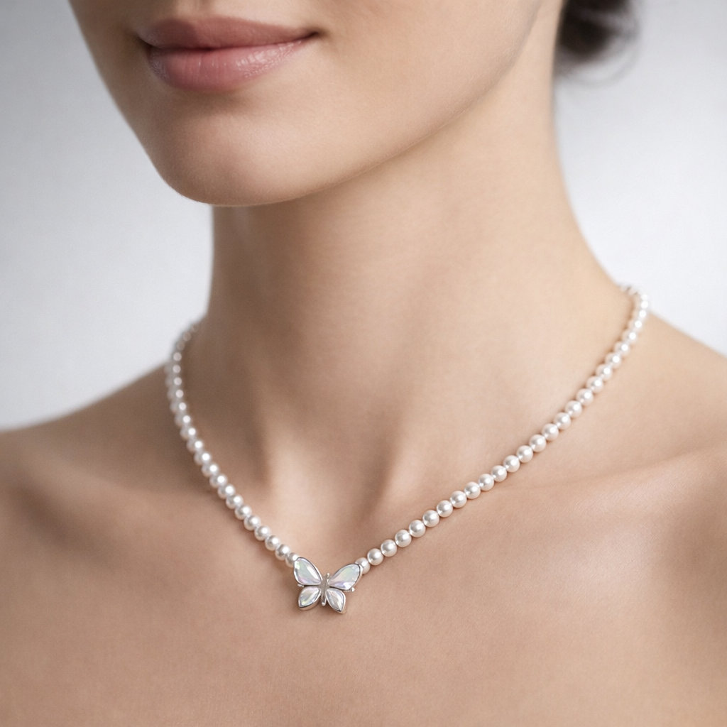 Collar Madre Perla Mariposa Nácar