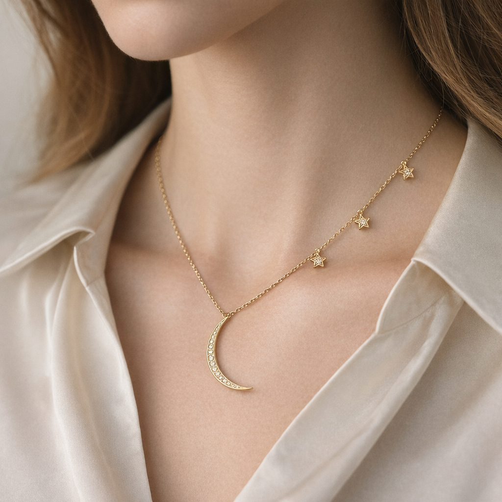 Collar Media Luna Estrellas Circones