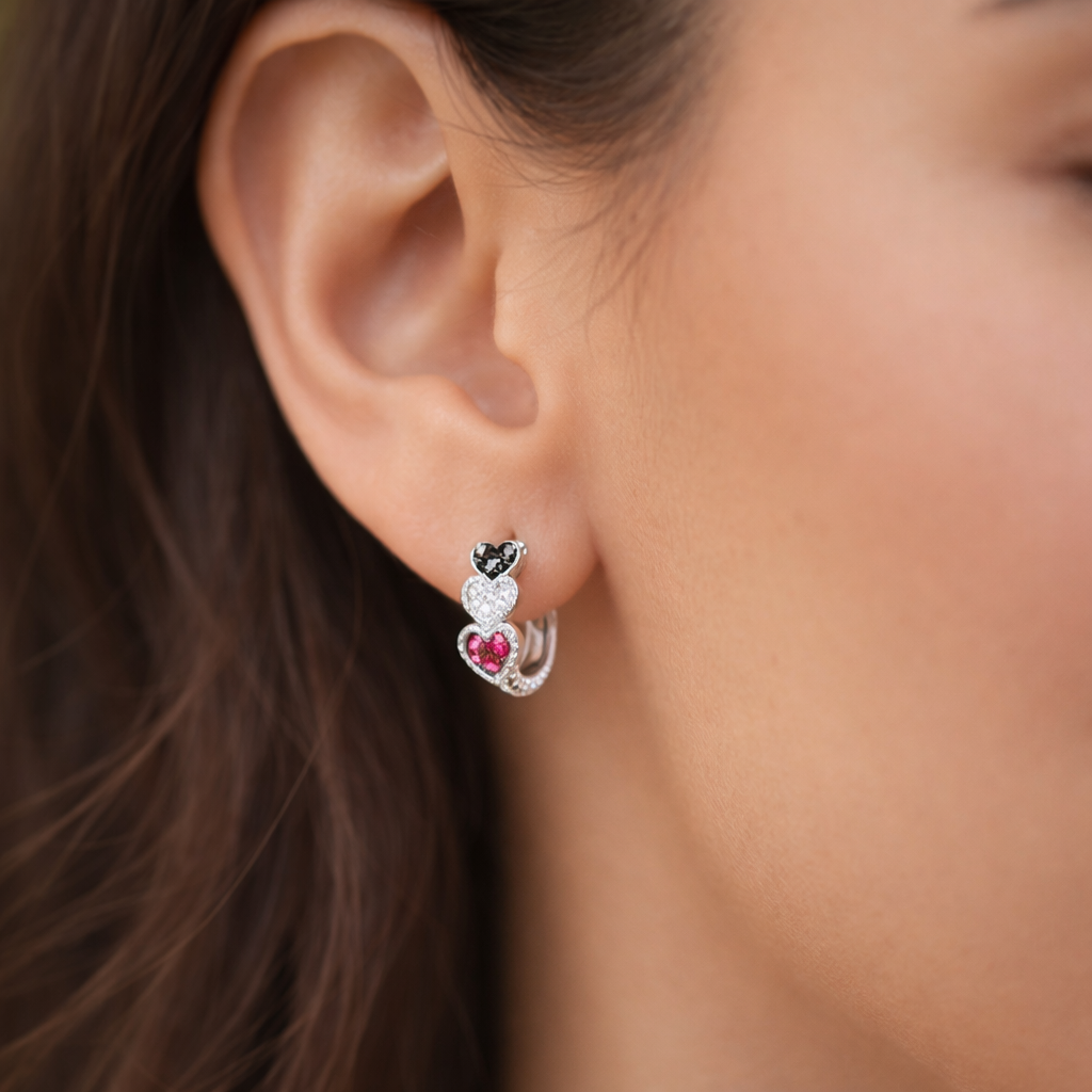 Argolla Huggie Corazones Circones Multicolor 12 mm