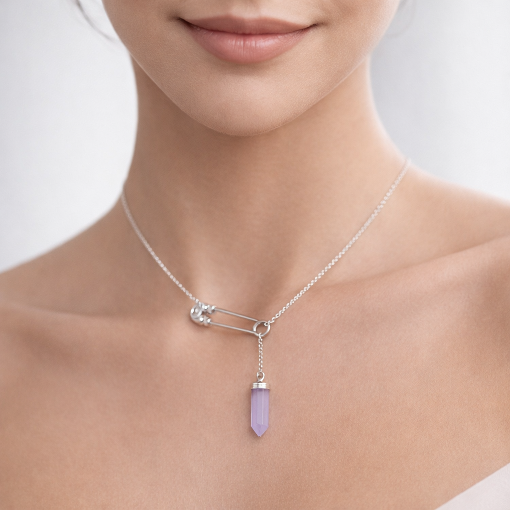 Collar Cuarzo Amatista Alfiler Circones