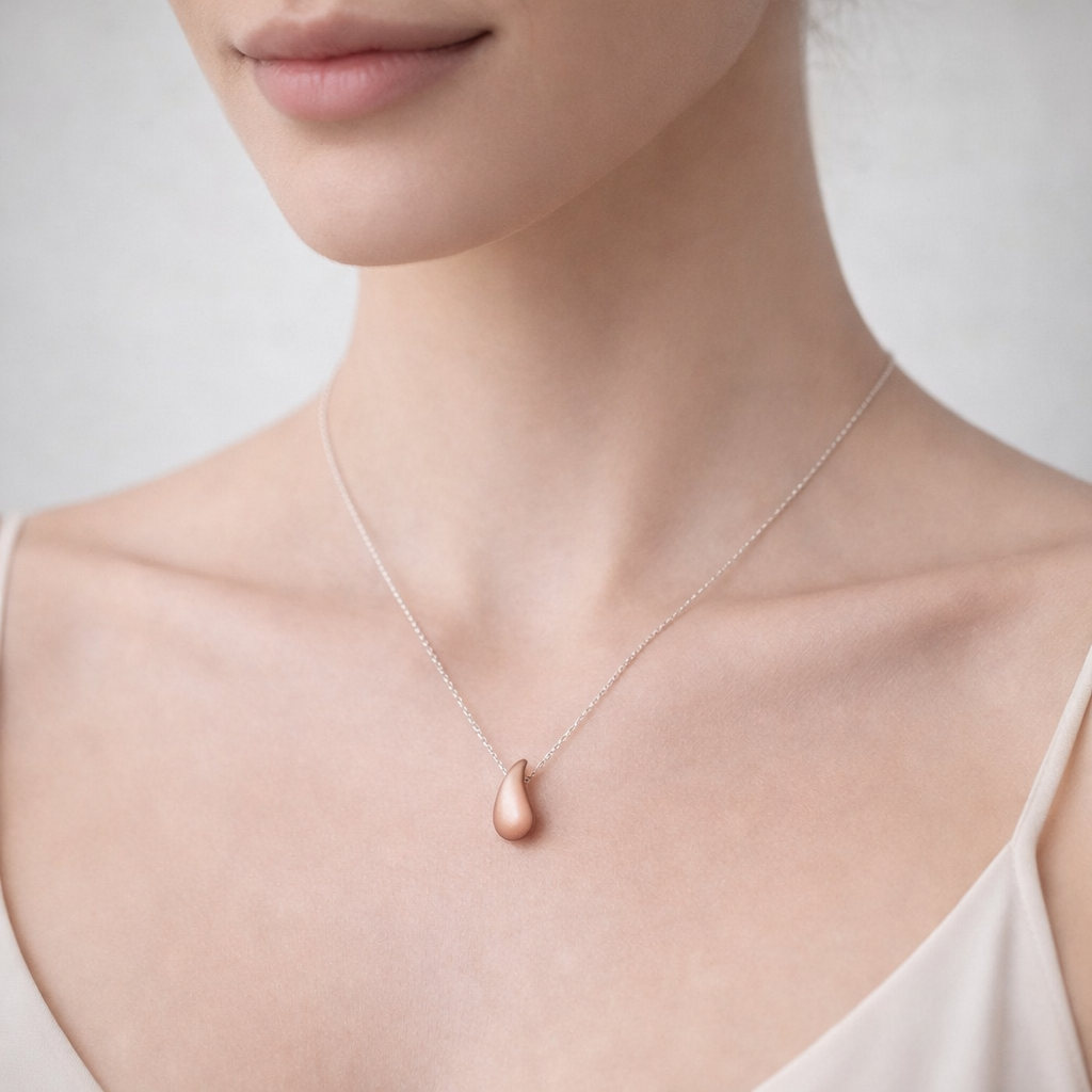 Collar Ajustable Gota Chunky Cuarzo Rosado