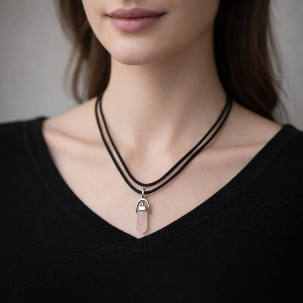 Collar Choker Doble Cuarzo Rosado