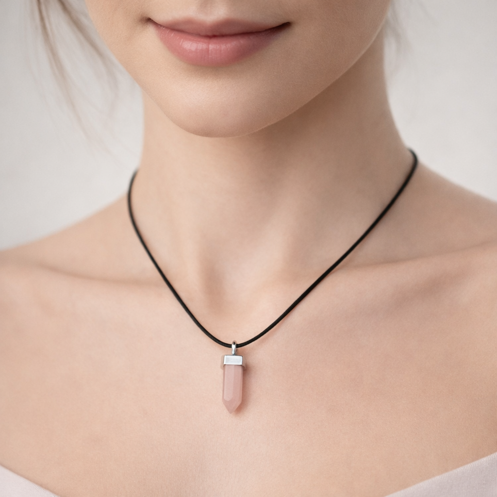 Collar Choker Ajustable Cuarzo Rosado