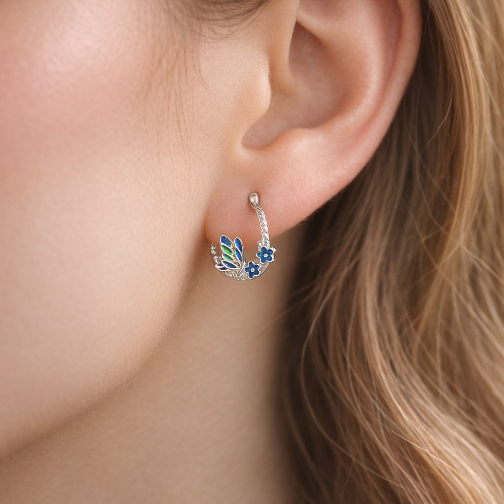 Argolla Mariposa Flores Esmaltadas 17 mm