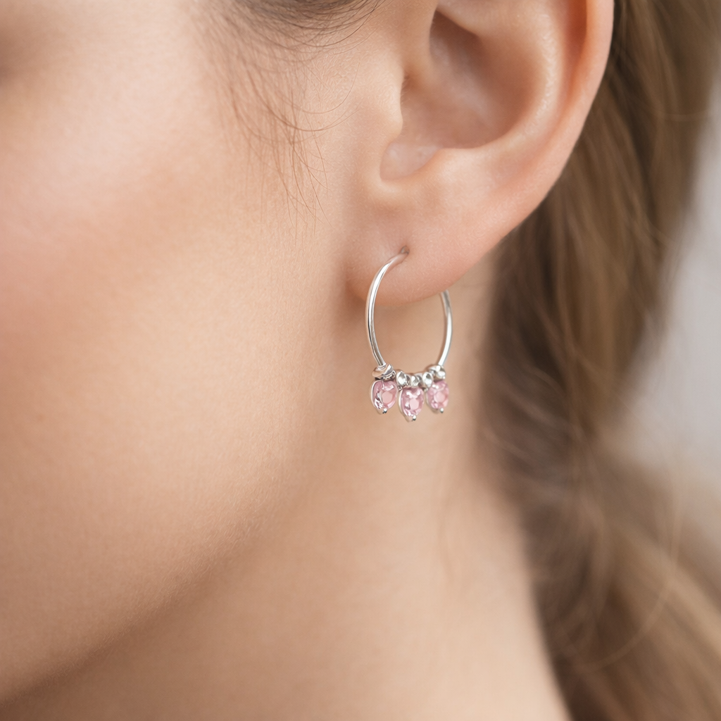 Argolla Esferas Corazones Circones Rosa Francia 25 mm