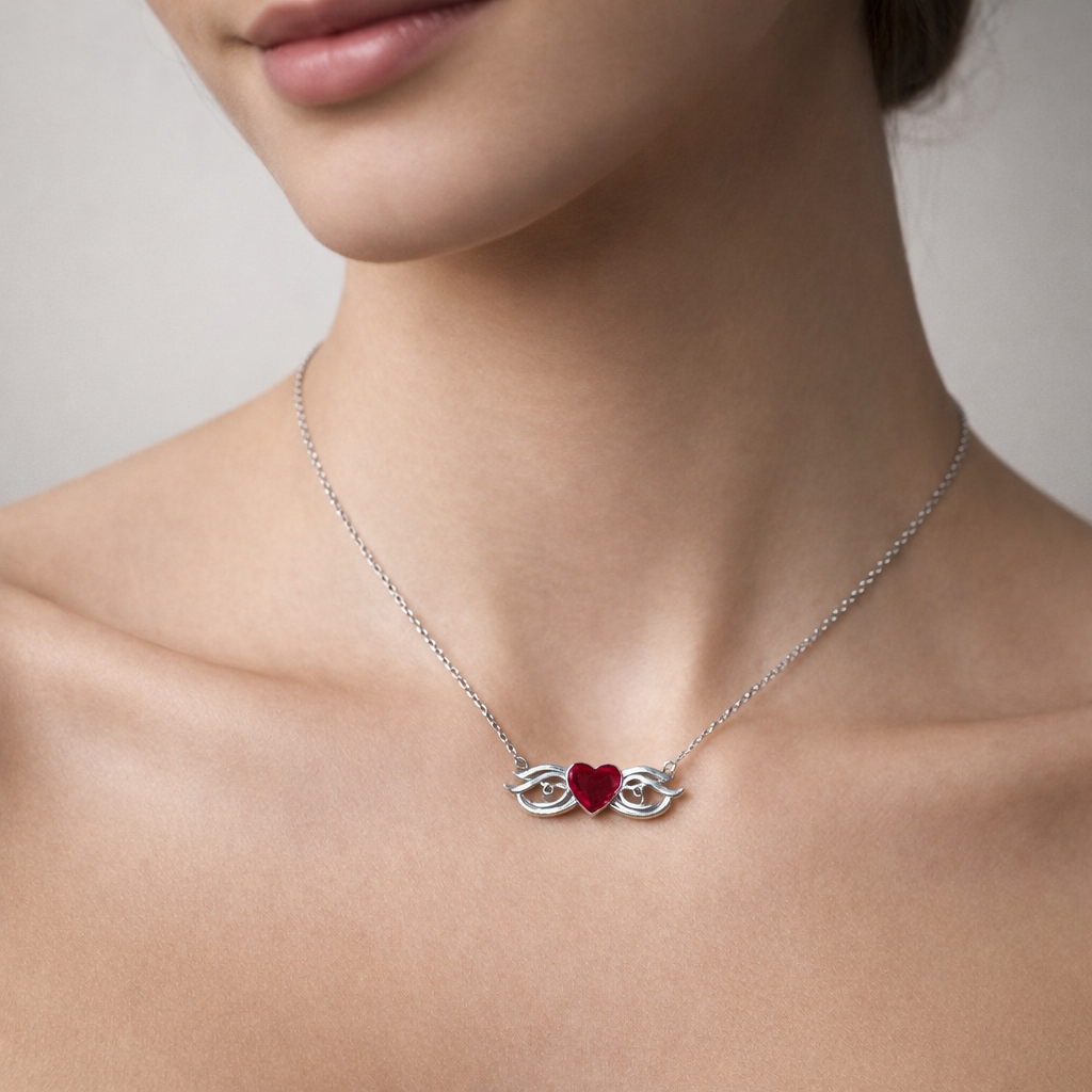 Collar Infinito Corazón Circón Rubí