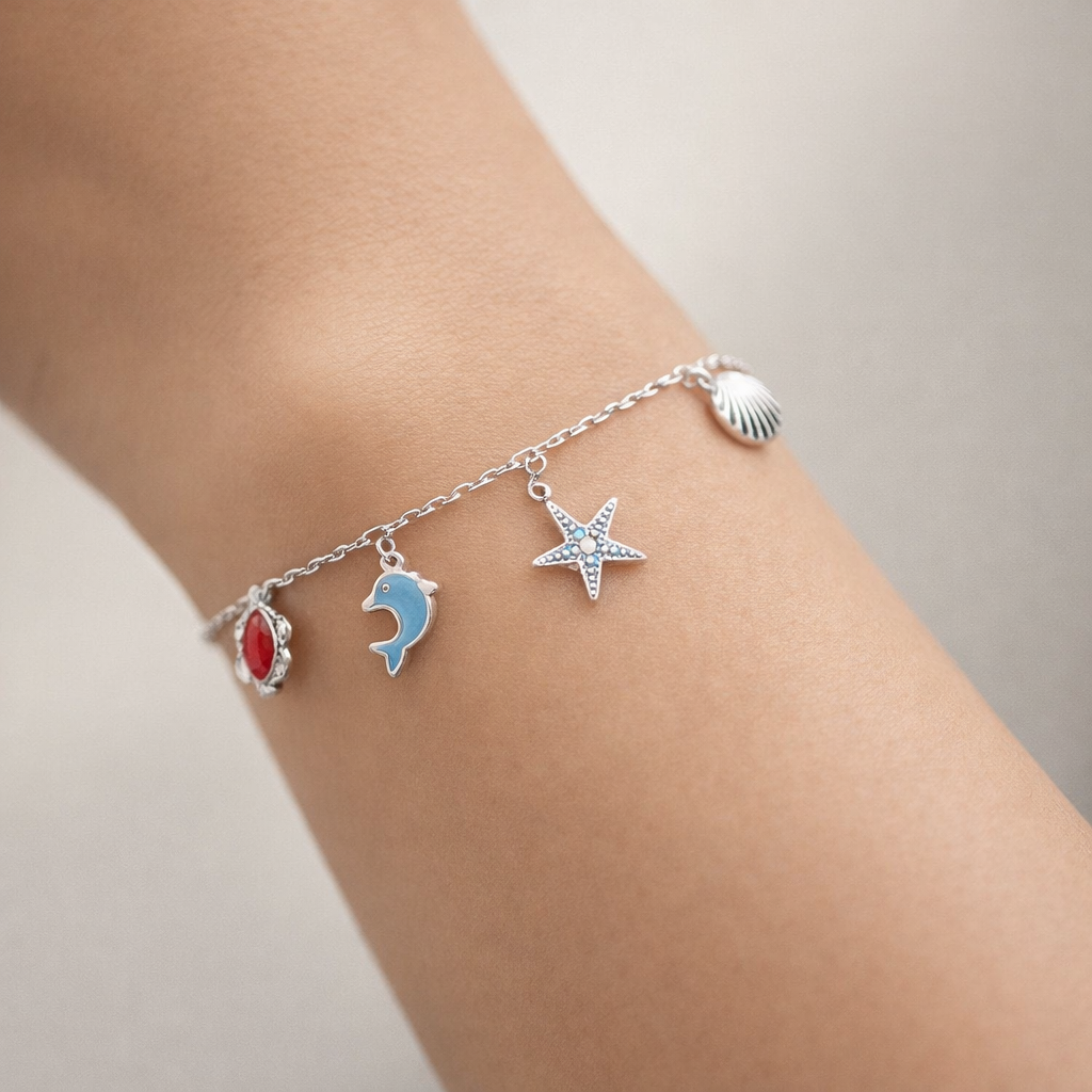Pulsera Almeja Estrella de Mar Delfín Cangrejo Circones Multicolor
