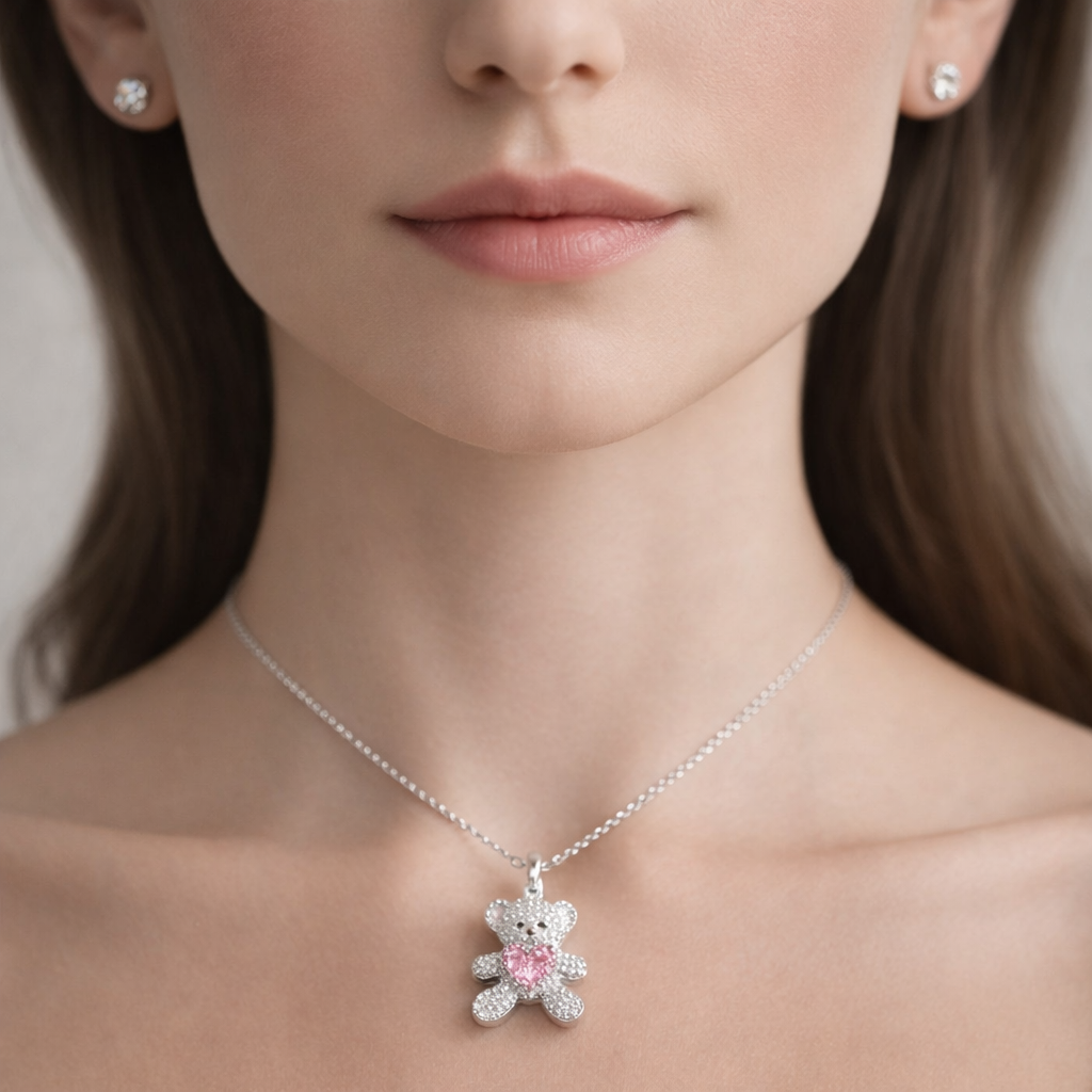 Colgante Osito Corazón Circón Rosa Francia