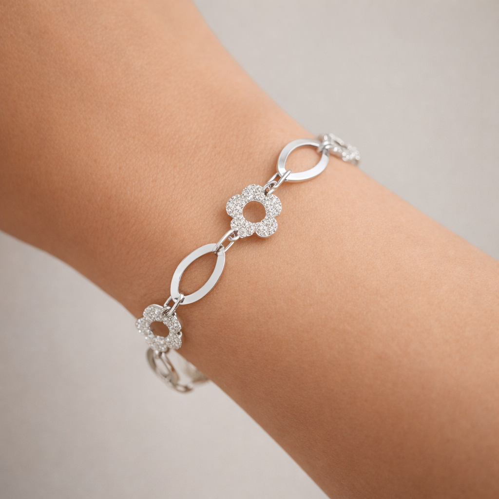 Pulsera Óvalos Flores Facetadas