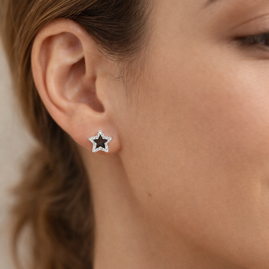 Aro Estrella Strass Circón Ónix 9 mm