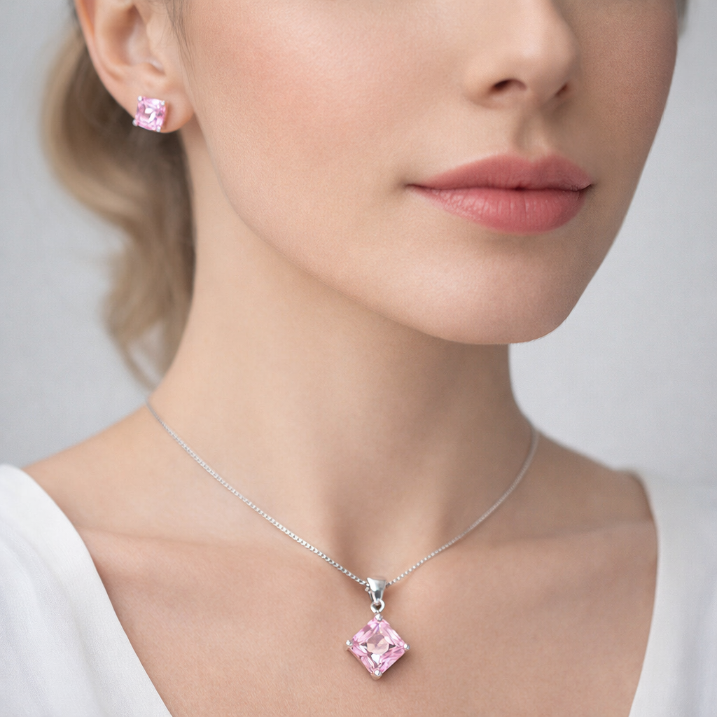 Conjunto Circón Rosa Francia 6x8 mm